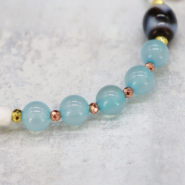 【Deep Sea Party】虎牙天珠×アクアマリン×グリーンフローライト ブレスレット