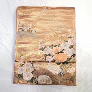 正絹・袋帯・鶴・秋草・振袖・着物・No.200701-0172・梱包サイズ60