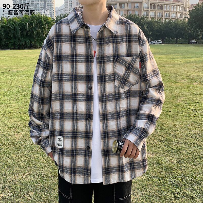 格子柄シャツ オータムカジュアルジャケット スタイルルーズ ロング 大きめサイズ 秋物 ヒップホッププラスサイズ58866857380