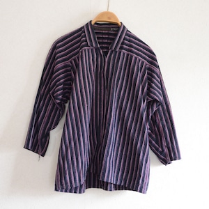 古布和服シャツ野良着古着木綿藍染縞模様ジャパンヴィンテージリメイク素材昭和 | japanese fabric vintage shirt cotton noragi indigo dyed stripe