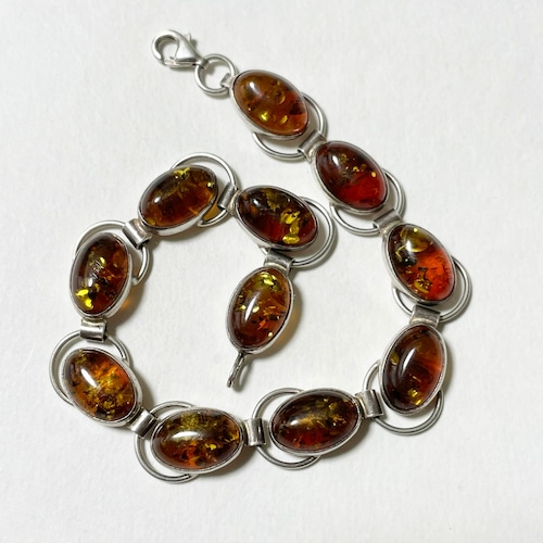 Vintage Baltic Amber 925 Silver Link Bracelet Made In Poland