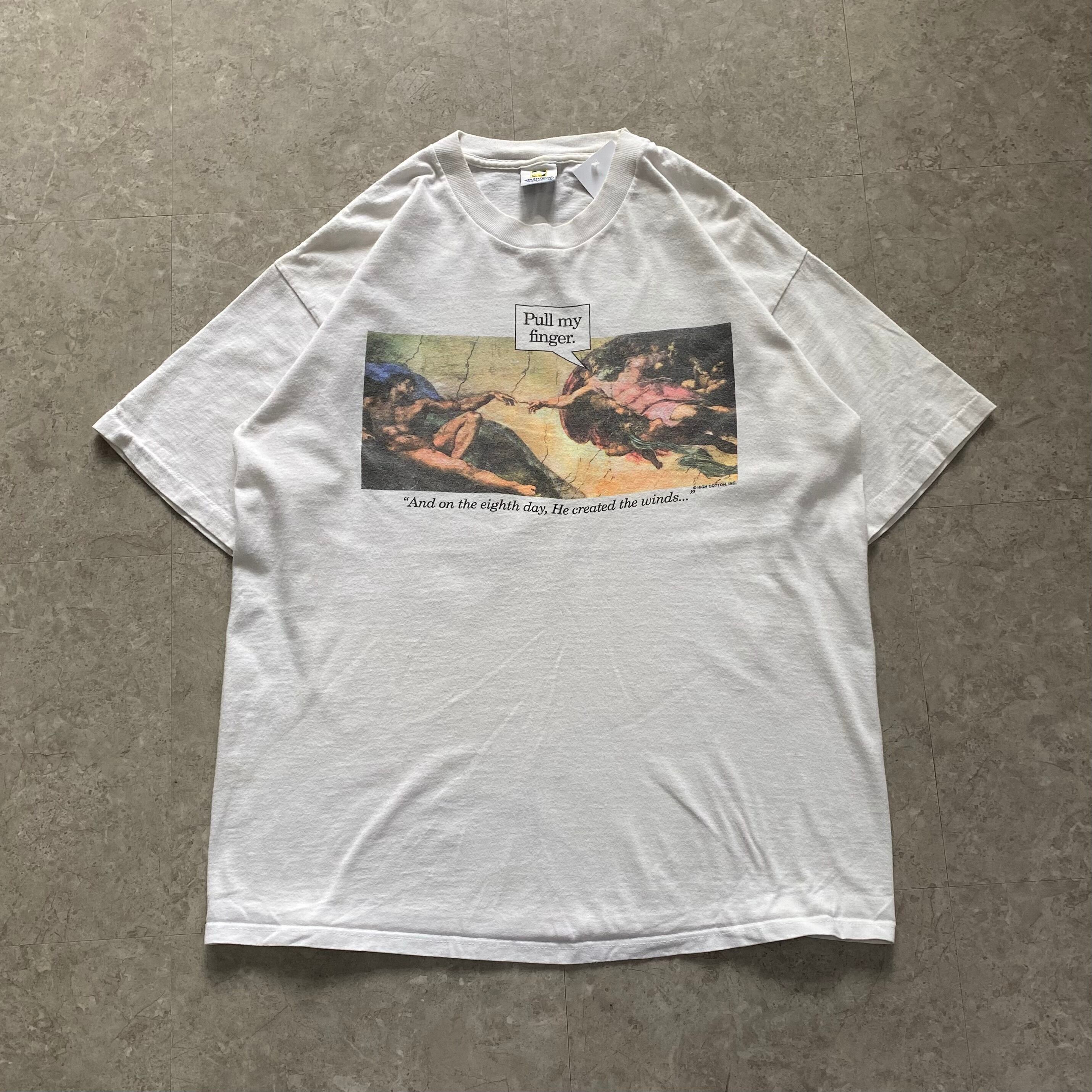 90s Pull my finger アート Tシャツ USA製 白 XL 90s Michelangelo 