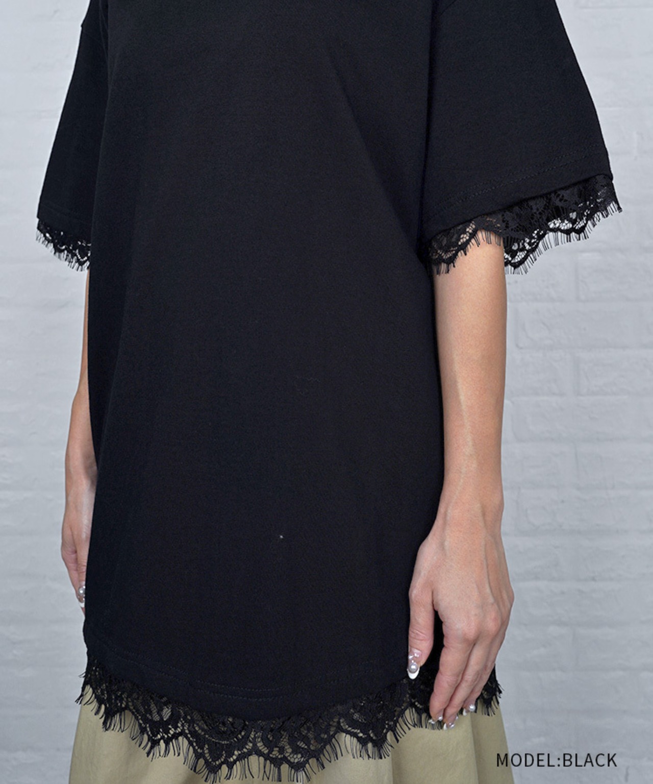【直営限定ITEM】ヘムレースルーズTシャツ (BLACK)　CQ-49004H