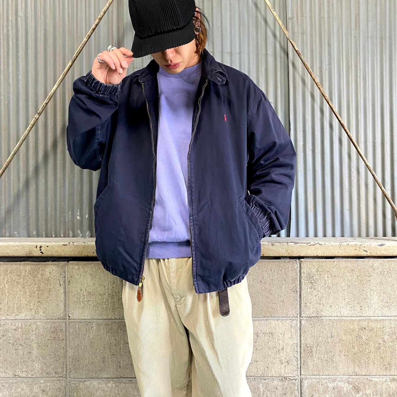 90s ポロバイラルフローレン スイングトップ フェード ボロ 雰囲気◎ 紺 90年代 Polo by Ralph Lauren ポロバイラルフローレン サンフェード