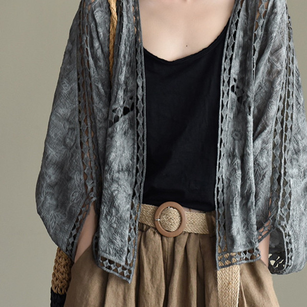 透かし柄コットンカーディガン A00291