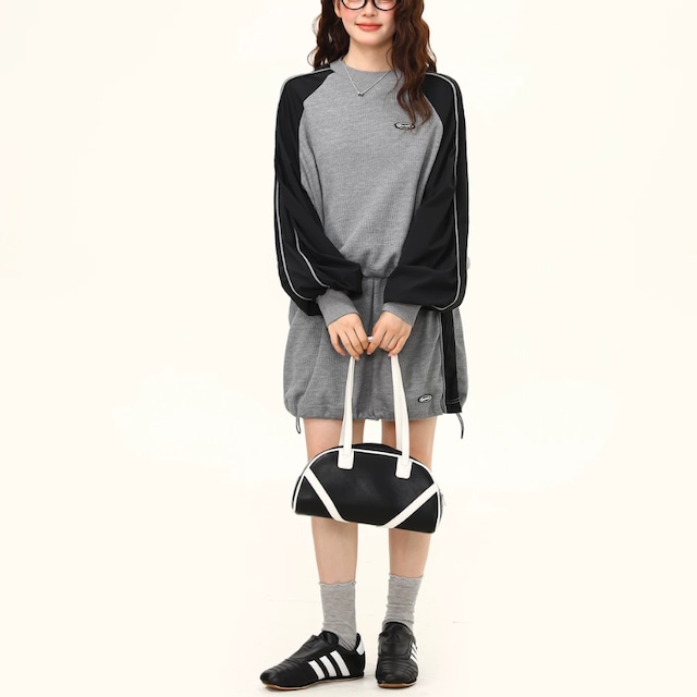 grey × black waffle sweatshirt　グレー×ブラックワッフルスウェットシャツ　J2137