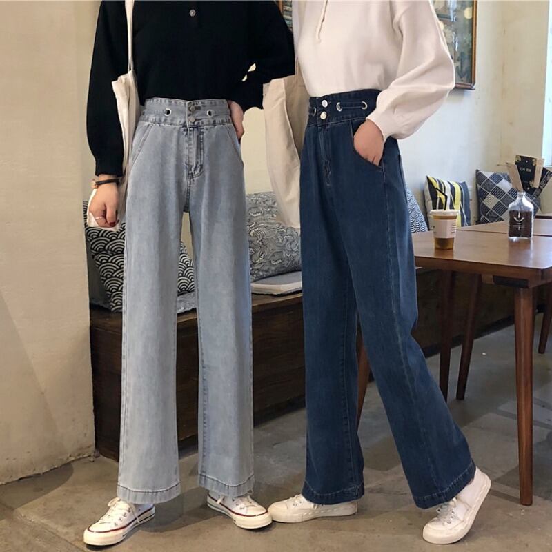 ウェストワイドレッグジーンズ レディースレッド薄手ルーズ ワイドパンツ YY-ファッション27931039289