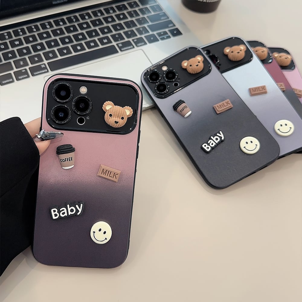 iPhone15対応】かわいいグラデーション◎クマさん 立体デコ Bear 韓国