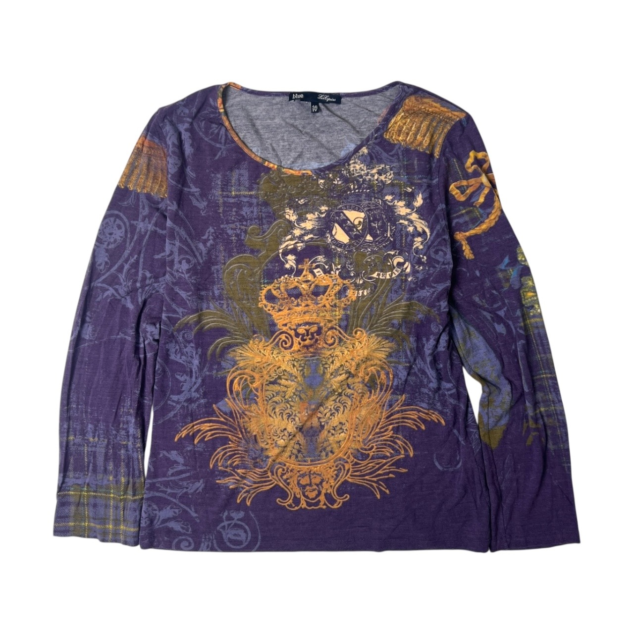 blue Les Copains レコパン イタリア製 総柄 ストレッチ 長袖カットソー 46/パープル/Tシャツ