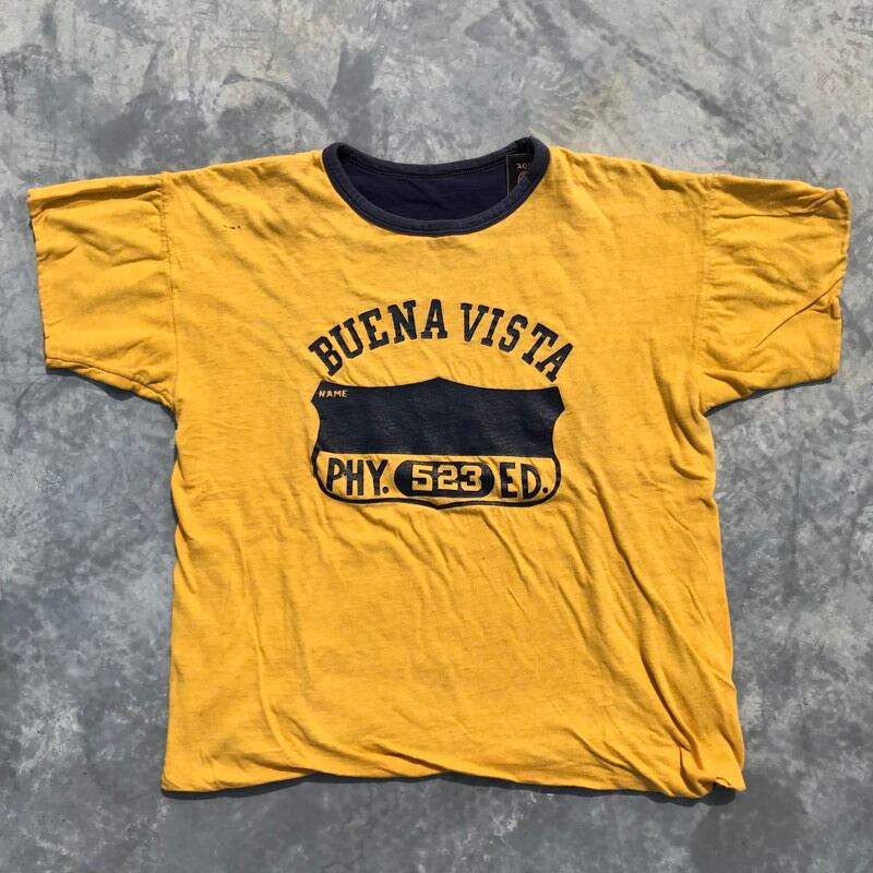 60's Champion チャンピオン リバーシブル Tシャツ カレッジT BUENA VISTA 3段プリント イエロー ネイビー M ランタグ  インC 希少 ヴィンテージ | agito vintage powered by BASE