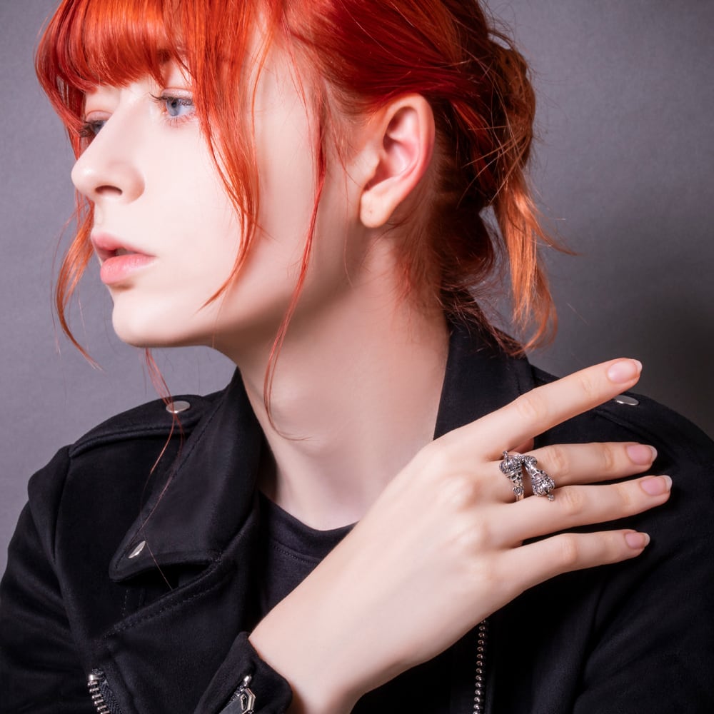 ツインスカルクラウンリング 指輪 AKR0079 Twin Skull Crown Ring