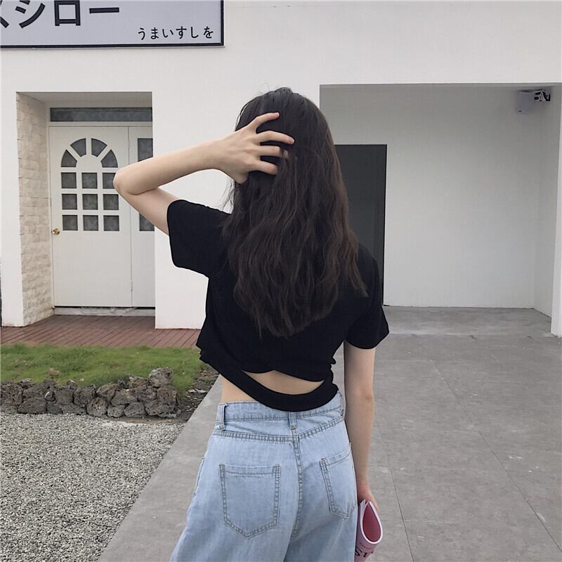 カットソー レディース 半袖 白 黒 夏 丈短め 背中見せ トップス 通勤服 女子会 通学服 デート 10代 代 30代 40代 50代 Ol 大学生 高校生 ママ会 韓国の可愛いレディースアパレルのセレクトショップ Kilalion キラリオン