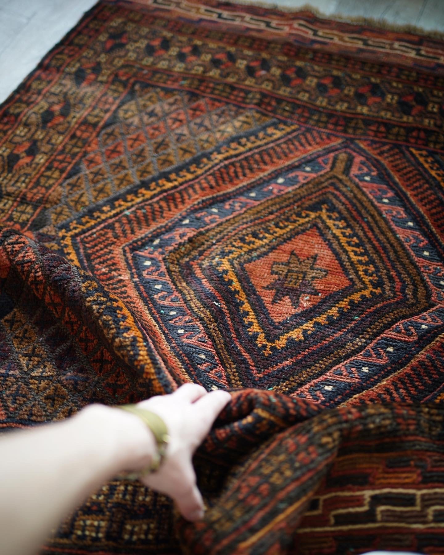 【70s】大判！ L165 マシュワニラグ ヴィンテージラグ　トライバルラグ 70s】大判！ L165 マシュワニラグ ヴィンテージラグ トライバルラグ