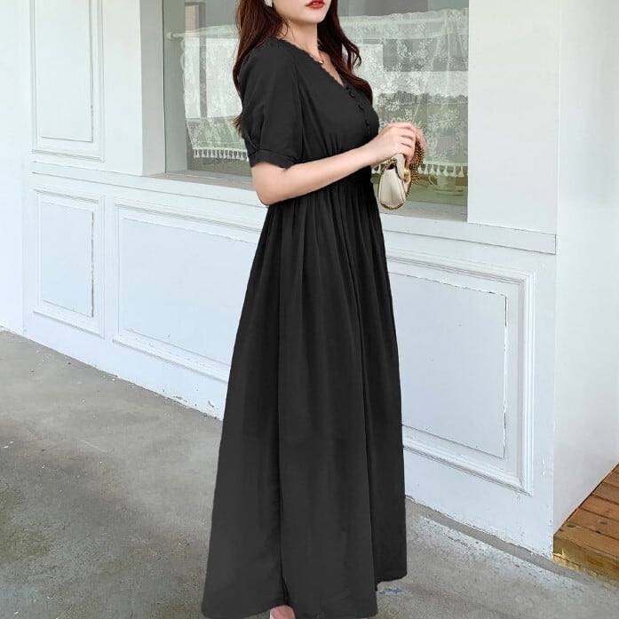 ワンピース シフォン エレガント ロングドレス 透け感 ロング丈で自信UP エレガント系お嬢様 揺れる透け感シフォン V