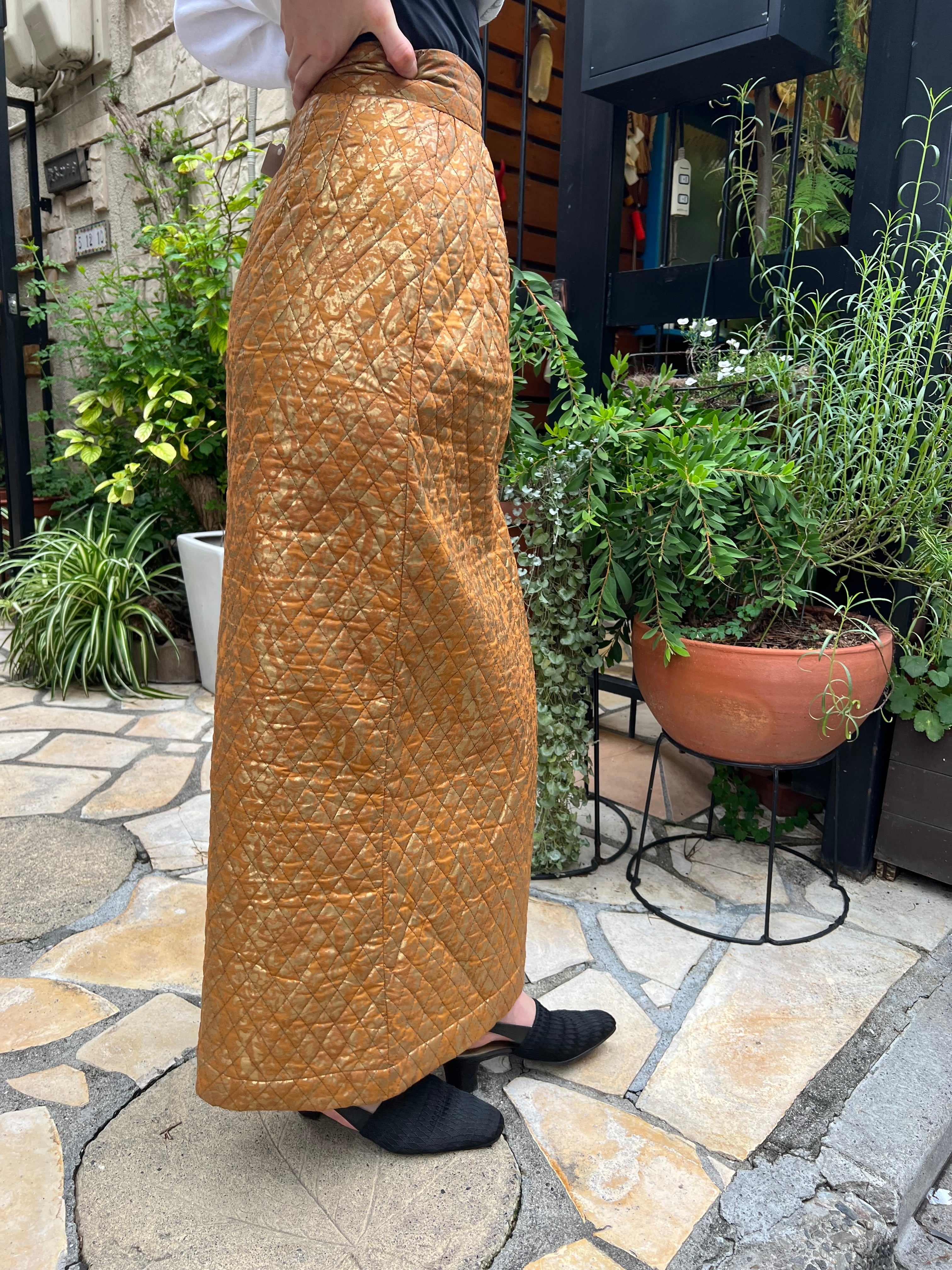 Vintage gold handpaint × quilting skirt ( ヴィンテージ ハンド