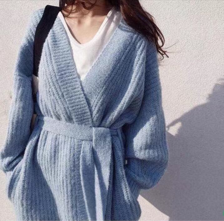 ウエストベルト付き　ロングニットカディガン　AJ1079ー1983