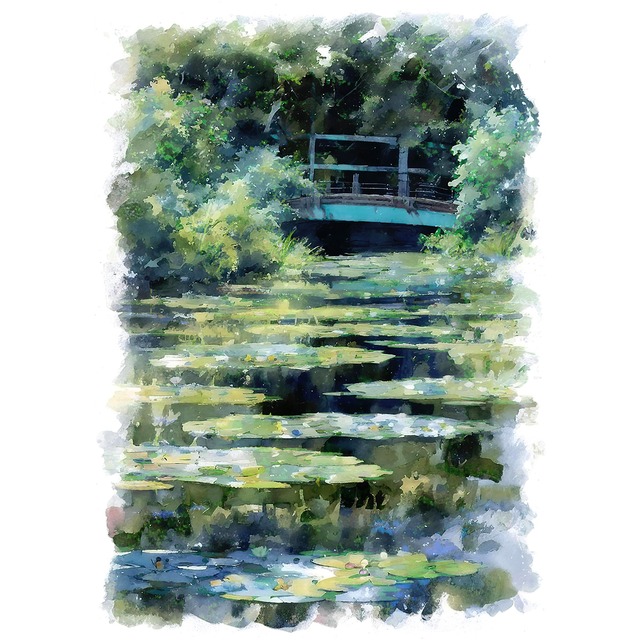 絵画 風景画(街並み) 日本 高知県 北川村「モネの庭」 インテリアアート額付き 水彩画・油絵風 WAT1507