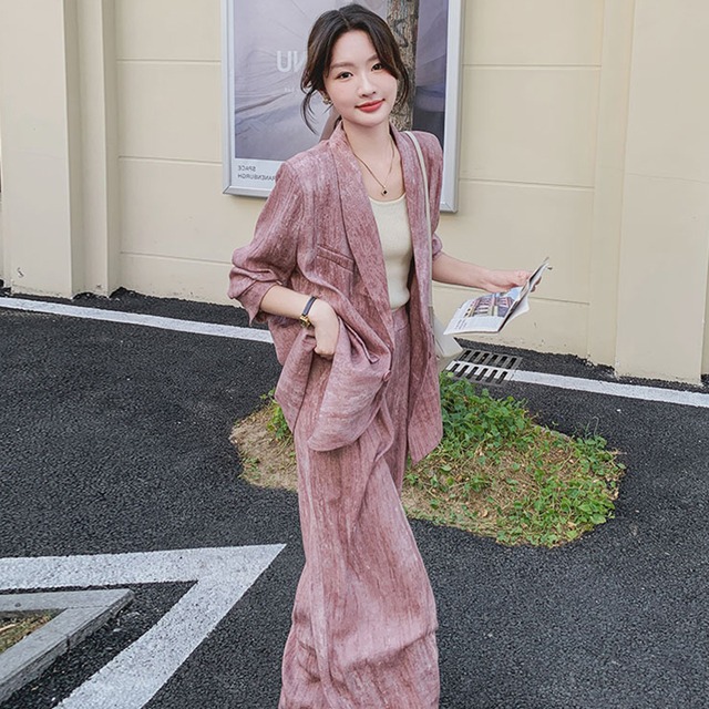【MOBAIシリーズ】★セットアップ★ ブレザー+ズボン 2点セット 絞り染め ピンク 可愛い デート 通勤