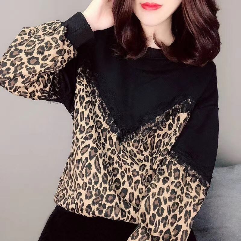 フロントレースレオパード柄トップス