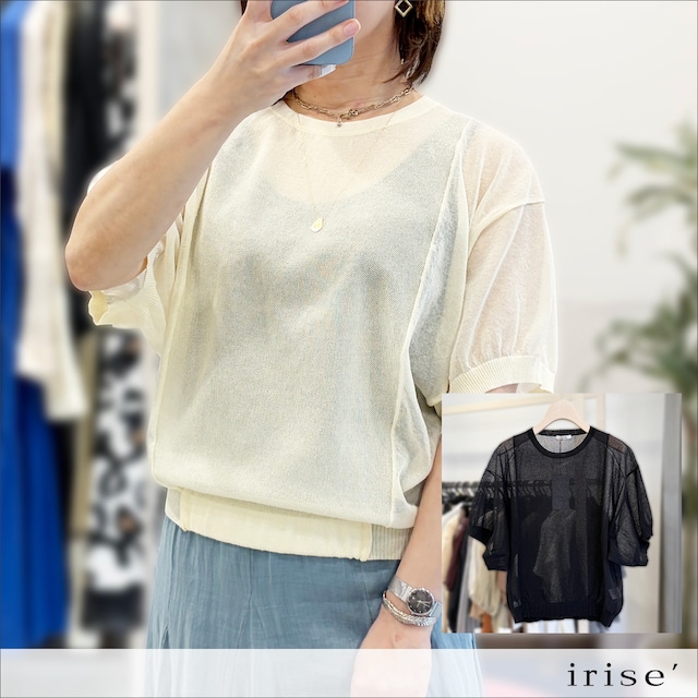 irise 軽量ニットプルオーバー(クリーム/黒) t9042