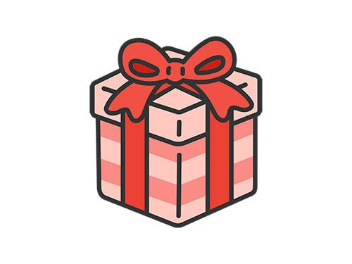 ボーダー柄のプレゼントボックス（線画カラー）のイラスト | イラスト