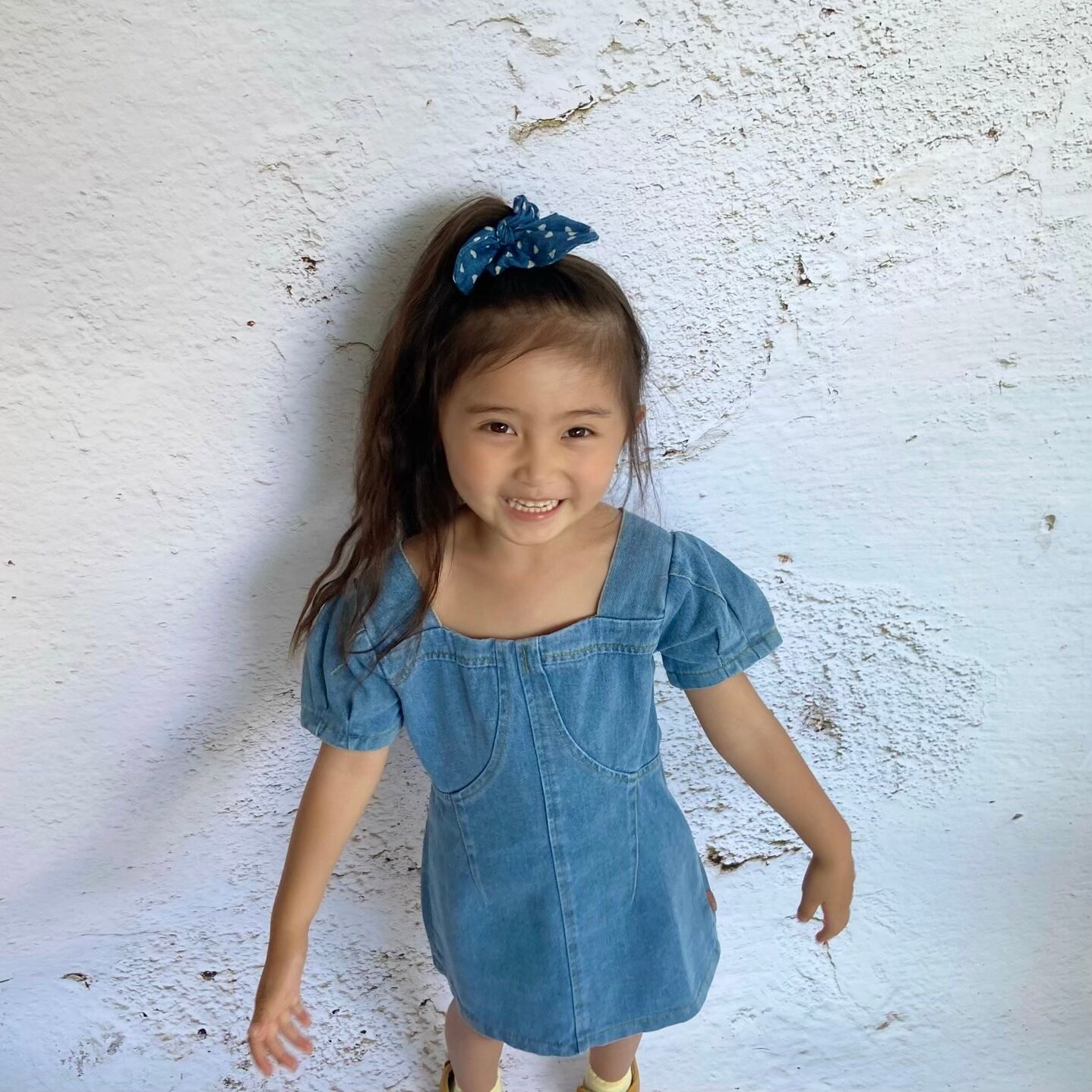 【即納】スクエアネックのデニムワンピース｜海外子供服｜韓国子供服