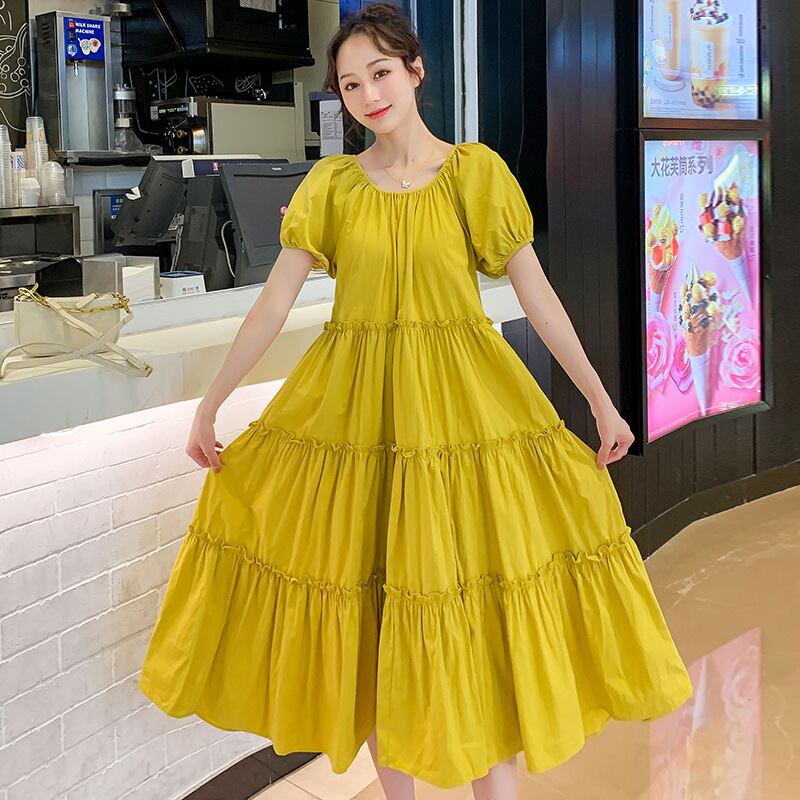 【新作】【送料無料】 マタニティドレス2020夏の新しい綿とリネンのステッチルーズケーキスカート コットン サマー 夏物 expec22856653795