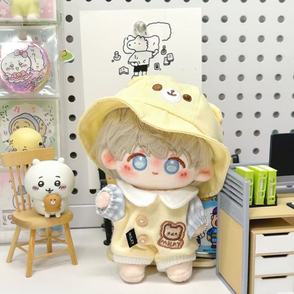 10cmぬいぐるみ用 くま刺繍ロンパース+帽子+シューズ 着せ替え服