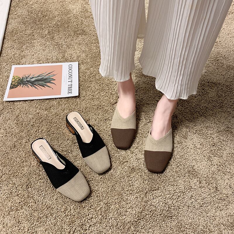 ハーフケア女性の靴2020春と夏の新しいins包頭ハーフスリッパ潮で厚い新しいネット赤いハイヒールの女性 部族の婦人靴2886404