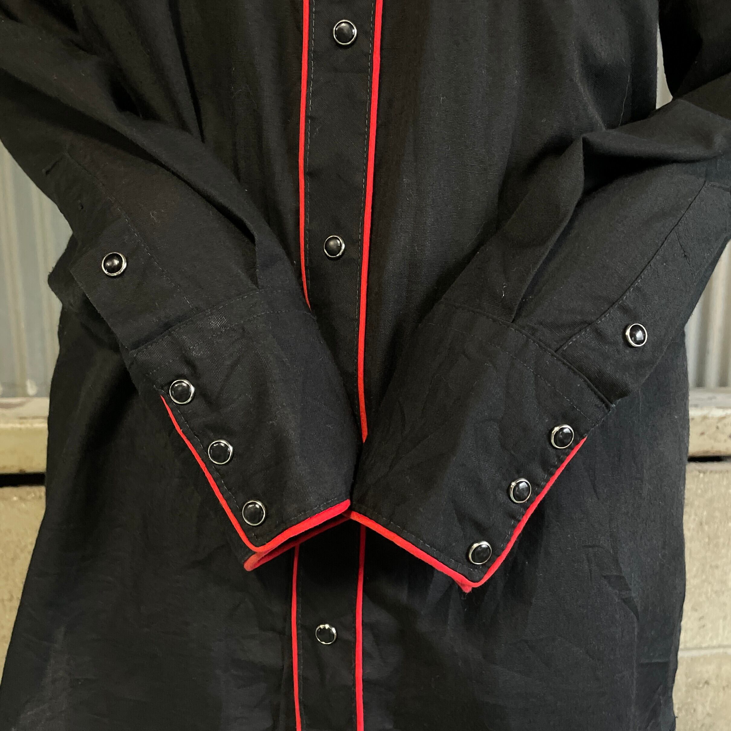 古着 ビンテージ 80s 黒 光沢 テロテロ ブラック 長袖 シャツ 美品 80's Rock mount Western Shirt USA製 SIZE M 80年代 ロックマウント