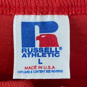 【Russell】90s USA製 ヘンリーネック Tシャツ ワンポイント ナンバリング ソフトボール ビンテージ L US古着