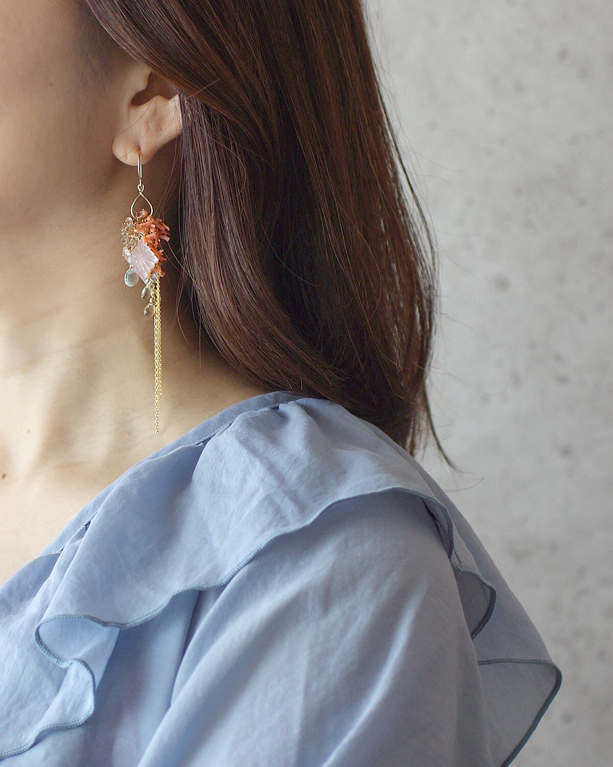 ローズクォーツシェルと枝珊瑚のピアス | Ruan aree │ 心に潤いを