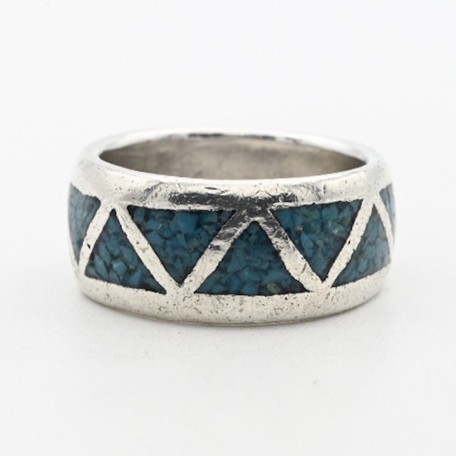 Crushed Turquoise Inlay ZIGZAG Design Band Ring #9.0 / USA