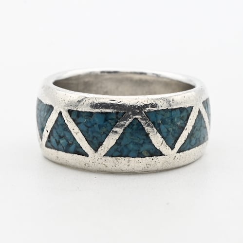 Crushed Turquoise Inlay ZIGZAG Design Band Ring #9.0 / USA