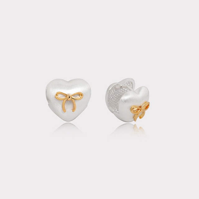 heart ribbon motif earrings　J00291