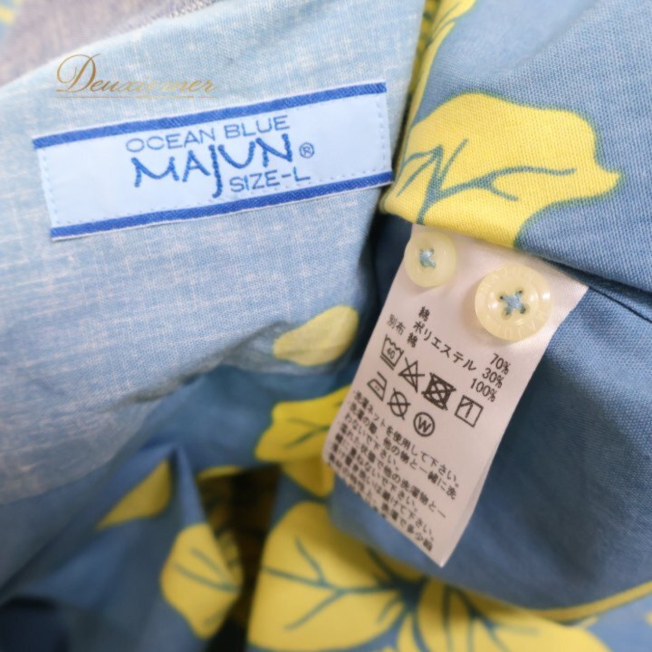 メンズ マジュン OCEAN BLUE MAJUN トップス ブラウス ブルー系 シャツ アロハシャツ 花柄 ドット柄 水玉 水色 黄 明るい カジュアル かりゆし かわいい おしゃれ お出かけ フラワー 半袖 イエロー系