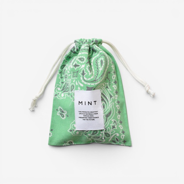 MINT ヴィンテージバンダナ 巾着ポーチ ライトグリーン Sサイズ