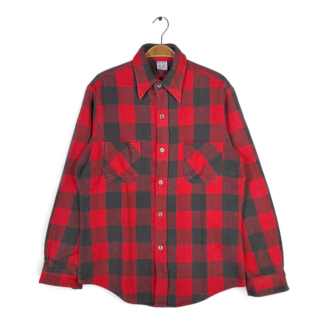 70s ビッグマック ポルトガル製 ヴィンテージ ネルシャツ バッファローチェック ヘビーフランネル 赤黒チェック BIG MAC サイズM 古着 CA1533