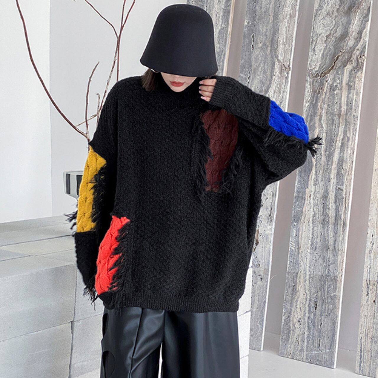 カラーブロックハイネックニット R00561 | RAVEN