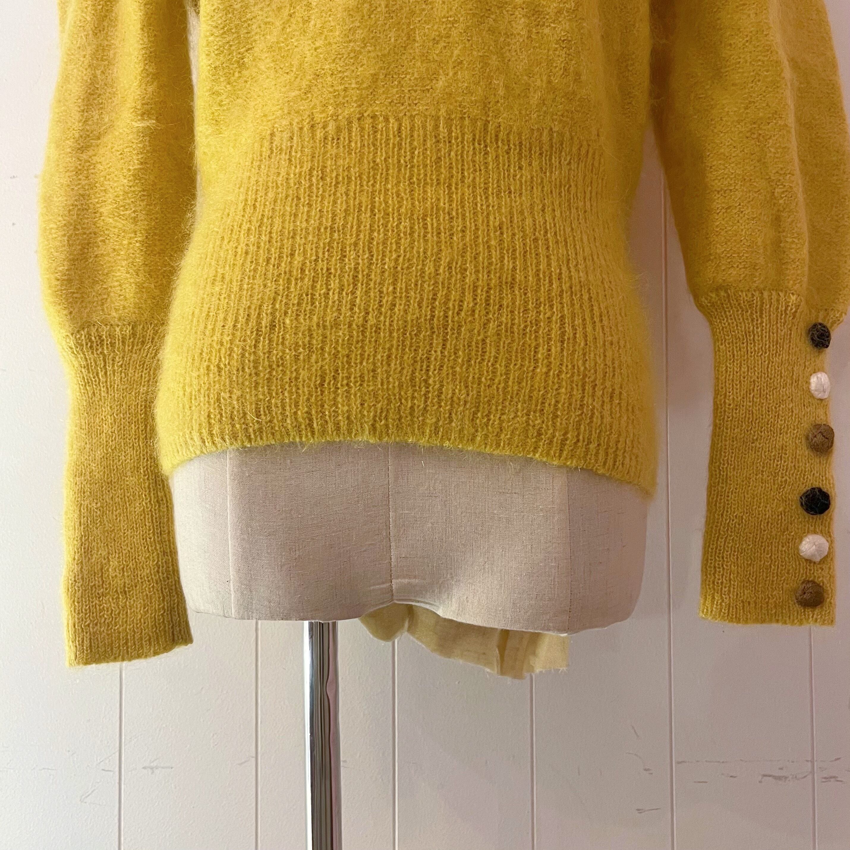 long rib button yellow mohair sweater