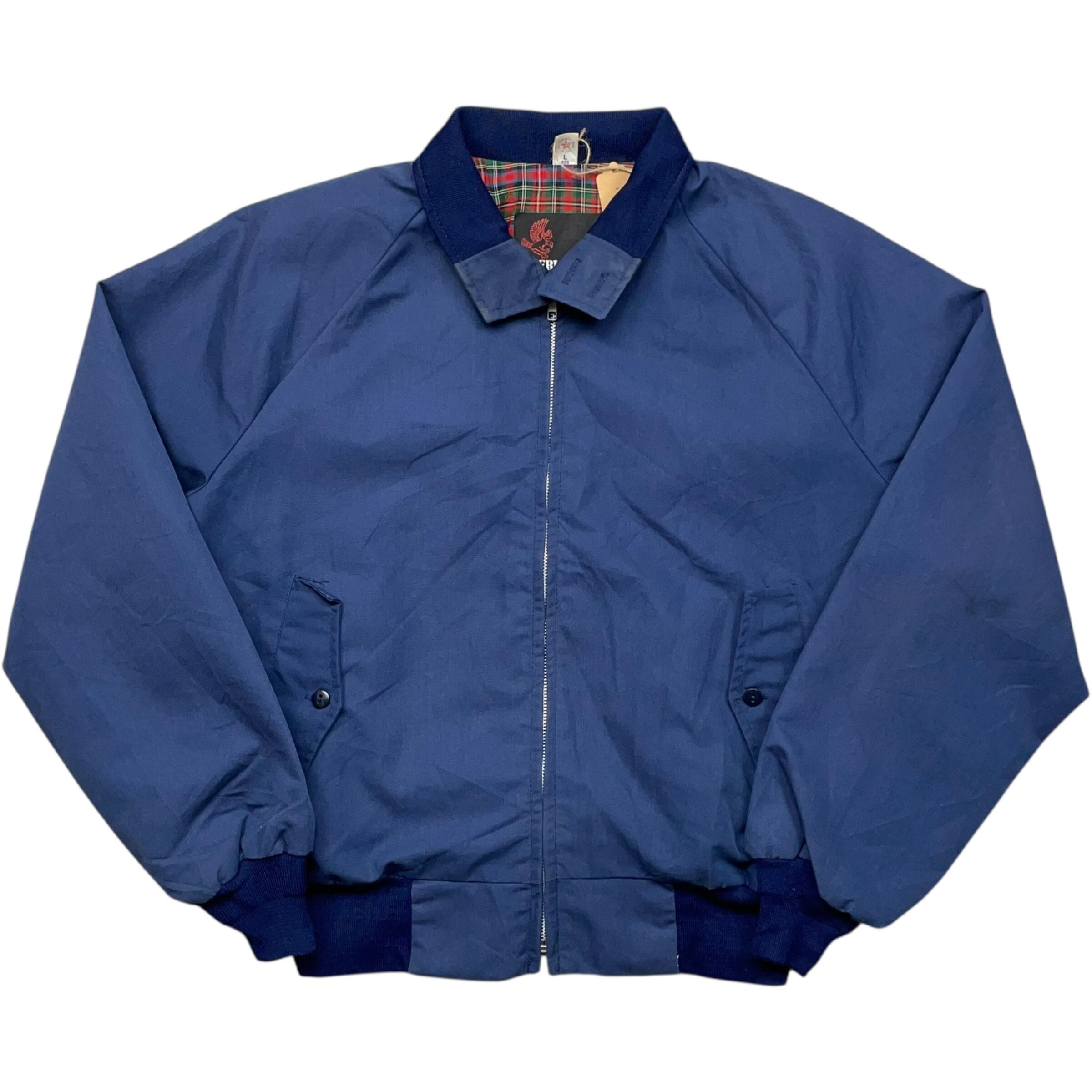 《L》AMERICAN JAC ハリントンジャケット ラグランスリーブ 裏地チェック ネイビー USA製 80年代 vintage no.9523