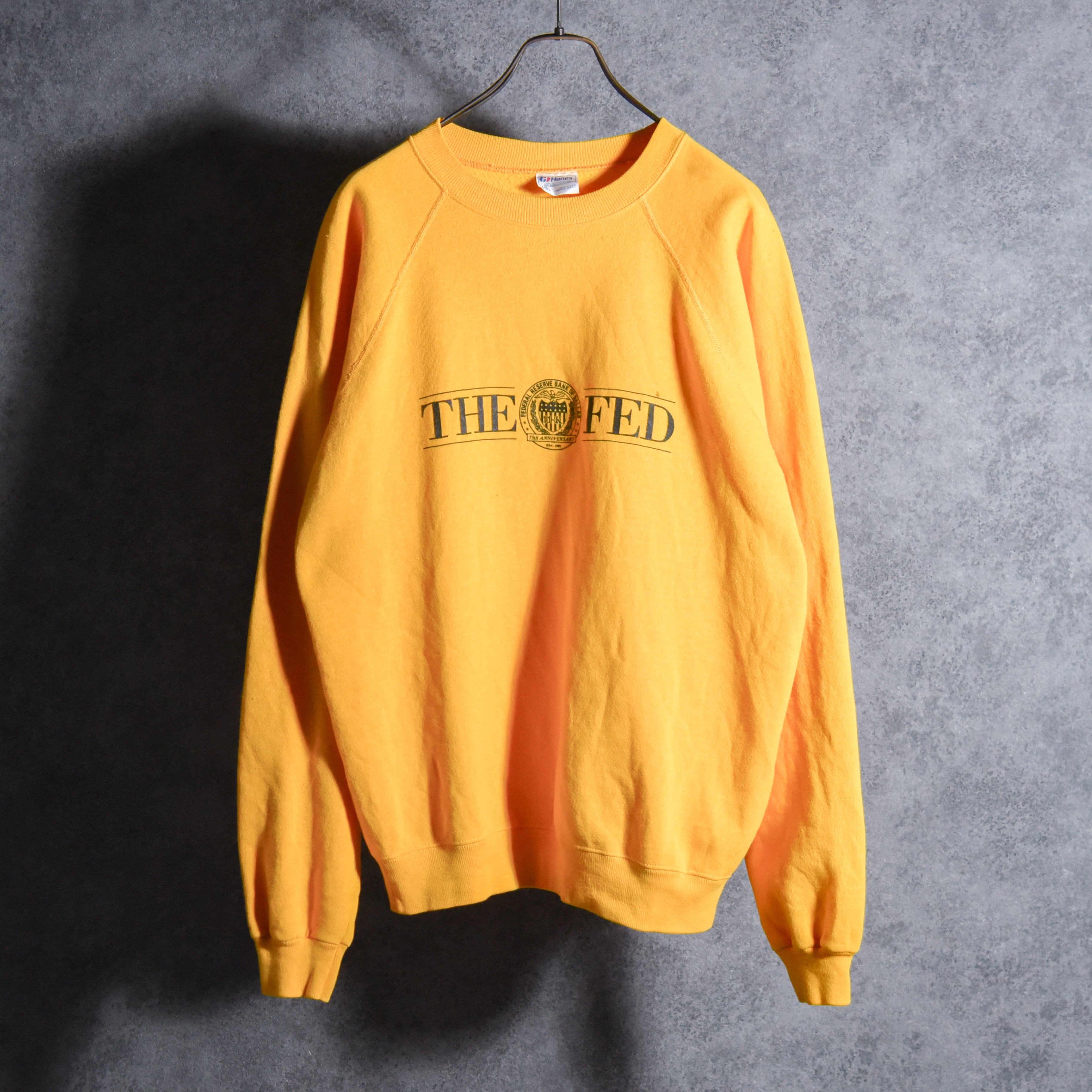 80s HANES THE FED Crew Neck Sweat Made in USA Yellow ヘインズ 企業