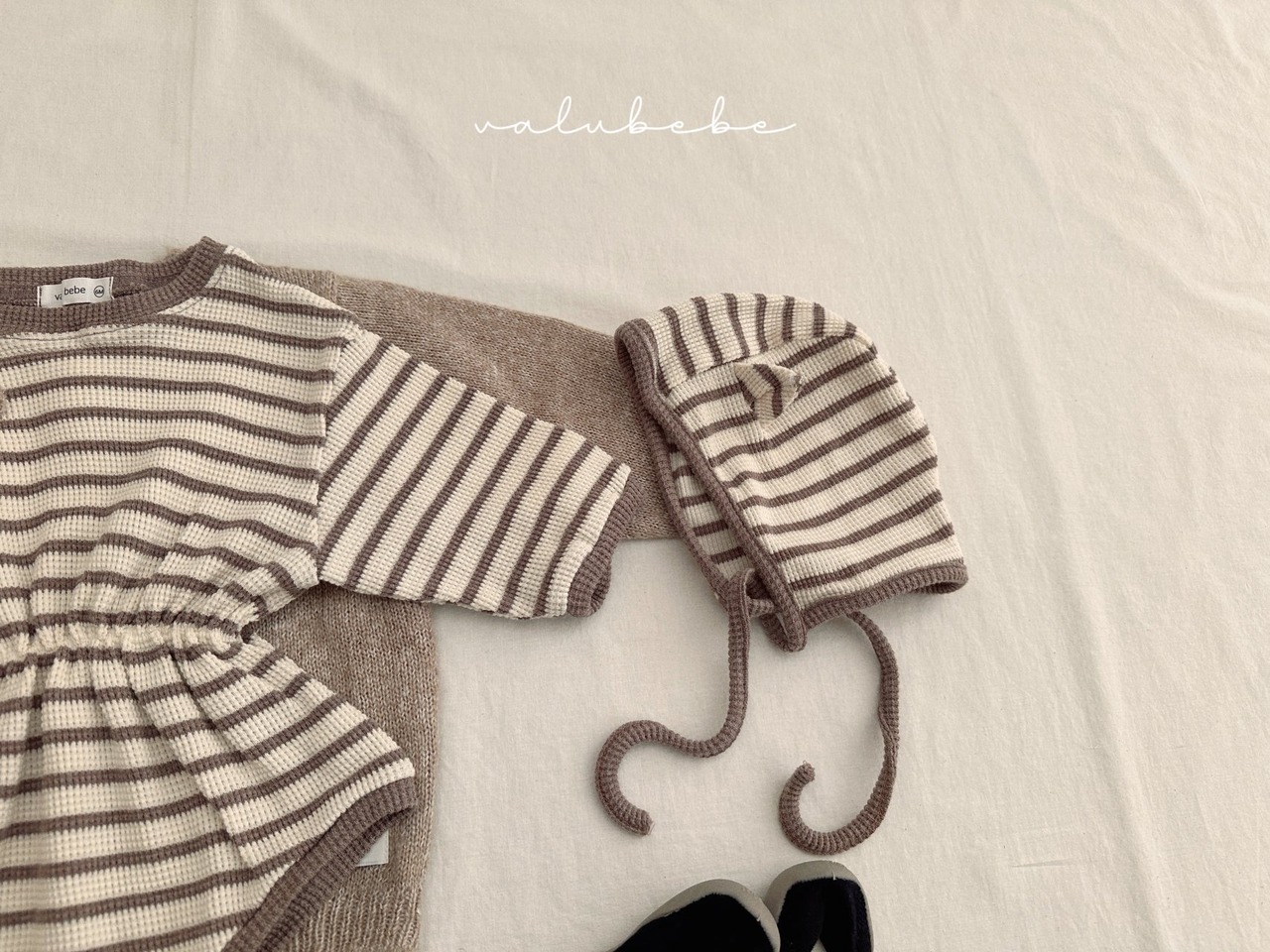 【valu bebe】キャットボーダーボネット ベビーサイズ ブラウン - 12
