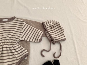 【valu bebe】キャットボーダーボネット ベビーサイズ ブラウン