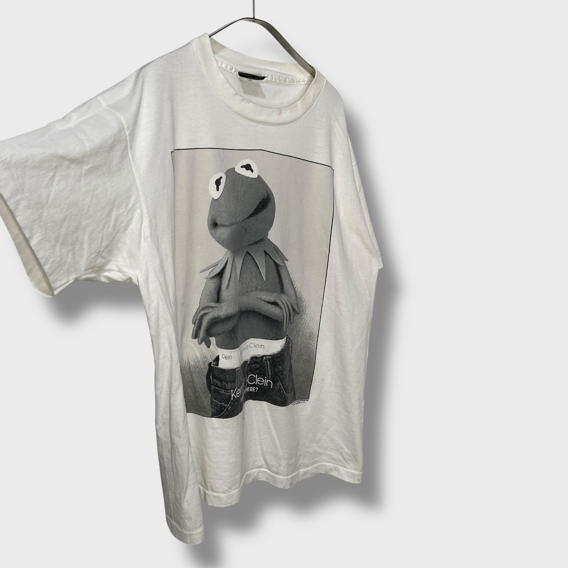 希少 90s USA製 カーミット キャラクターTシャツ パロディ 白 XL