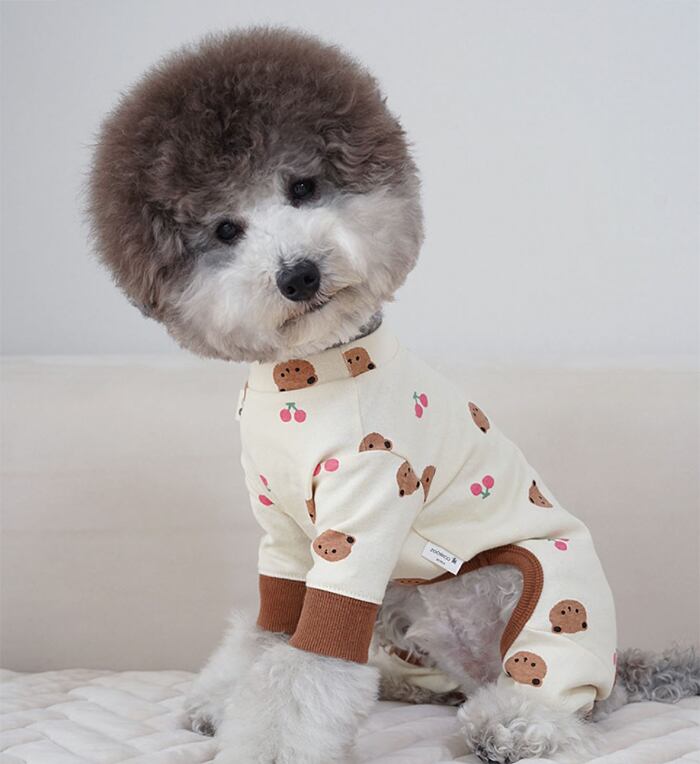 cherry bear all in one XS ~ 2XL  /  S ~ 2XL  /  犬服 新作 オールインワン 可愛い 犬の服 ロンパース ドッグウェア つなぎ ストレッチ 小型犬 中型犬 tsu38