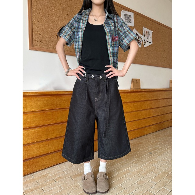 belted cropped denim　ベルトデザインクロップドデニム　J2001
