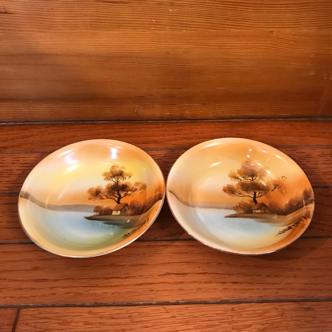 オールドノリタケ 小皿プレート 2点セット 金彩風景図案 Old Noritake 