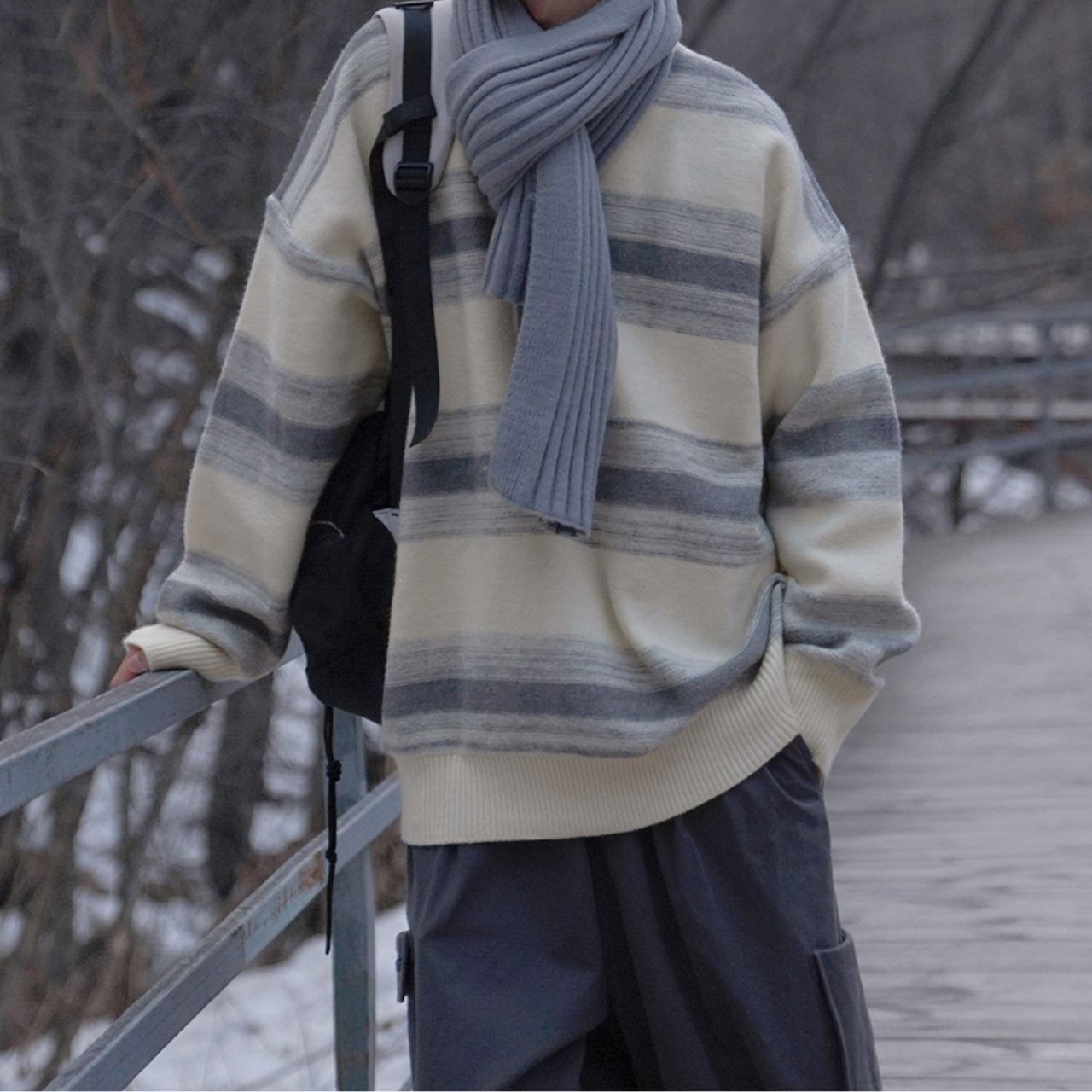 ルーズレトロボーダーニット　1047