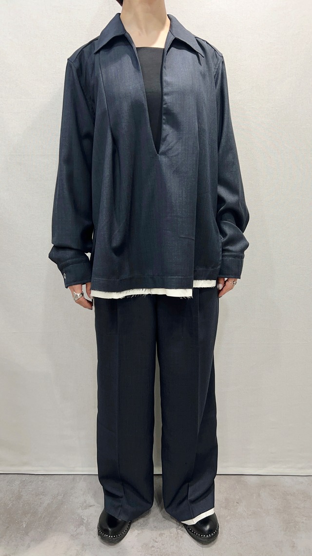 【Knuth Marf】row edge over shirt(unisex) / navy